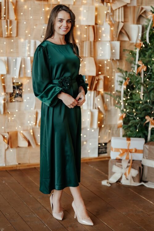 Rochie din satin – verde